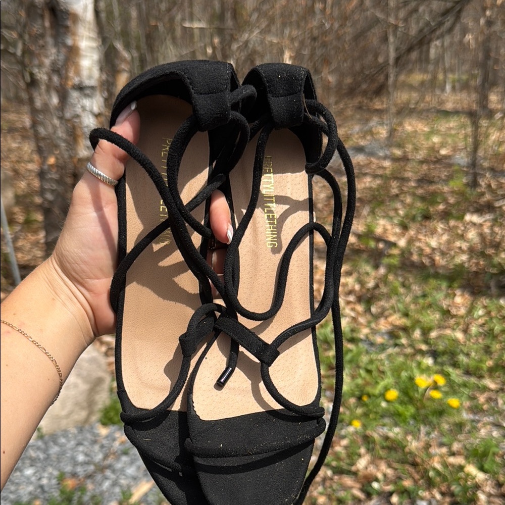 PrettyLittleThing Black Suede Lace-Up Sandals